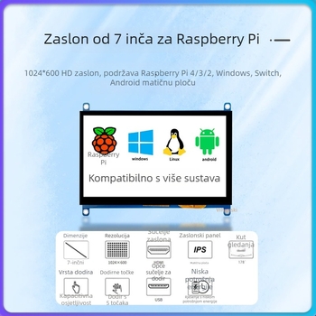 7-inčna kapacitivna dodirna ploča za Raspberry Pi, HDMI IPS LCD zaslon, bez upravljačkog programa, rezolucija 1024x600