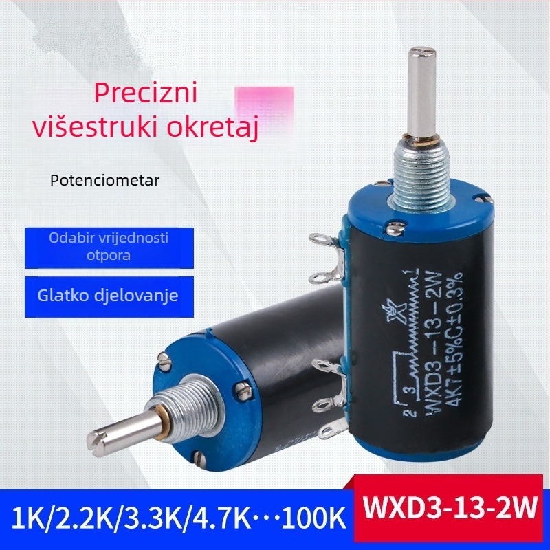 Precizan višestruki vinuti potenciometar WXD3-13-2W, 1K/2K2/4K7/10K, 10 okretaja