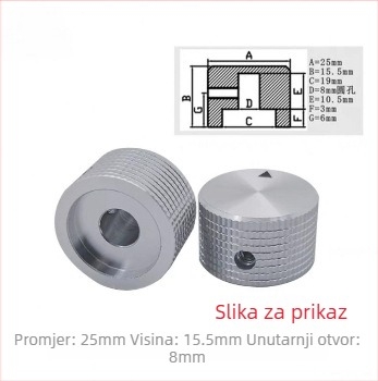Visokokvalitetni čvrsti aluminijski gumb potenciometra RV24, poklopac gumba od aluminijske legure 25×15,5