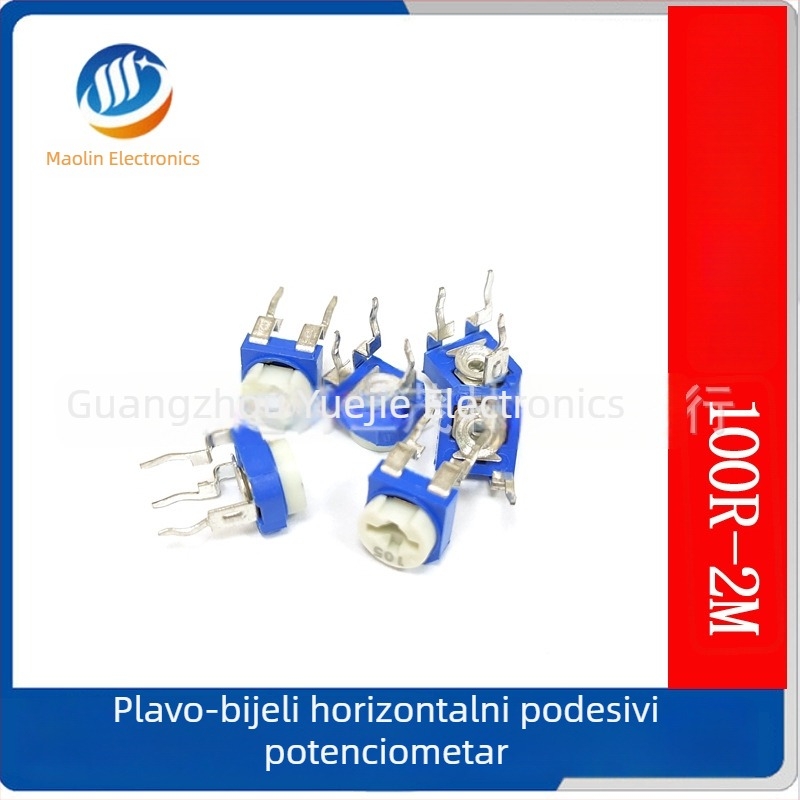 Plavo-bijeli horizontalni promjenjivi otpornik RM065R/WH06, fino podešavanje 100Ω–1MΩ