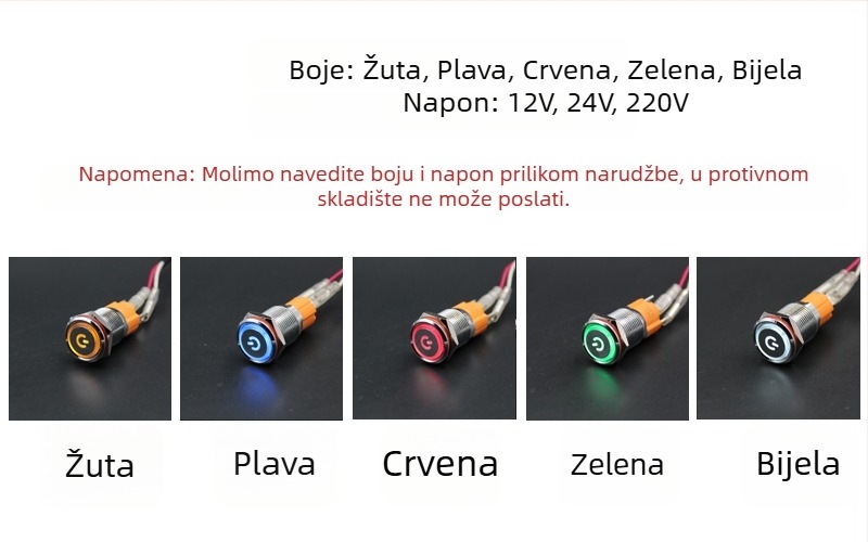 16 mm metalni samozaključavajući gumb za Start/Stop, vodootporan prekidač s LED prstenom rasvjete i simbolom napajanja, visok strujni tok 10A
