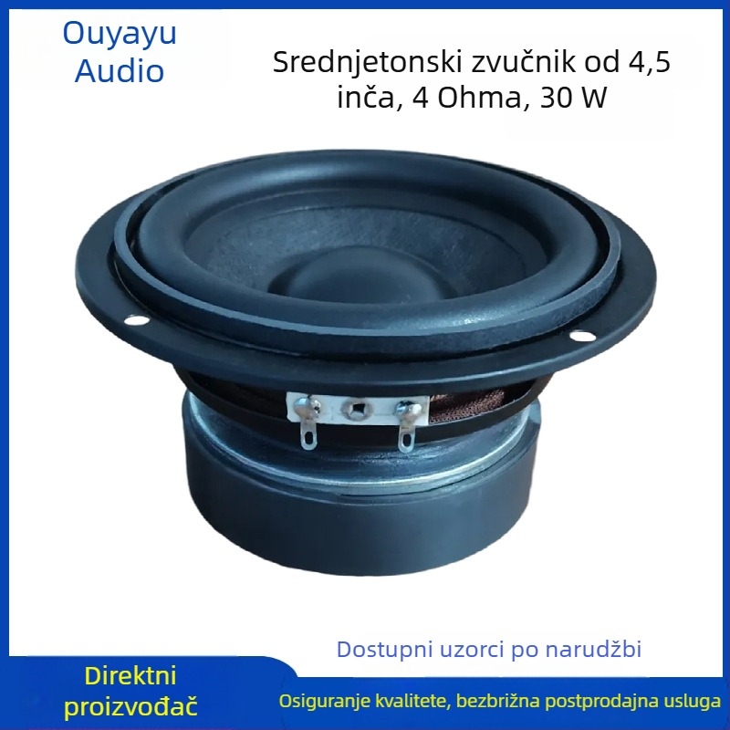 4-inčni srednjebas zvučnik, kružnog oblika, Ø115 mm, 4 Ω, 30 W, za kućne audio i karaoke sustave