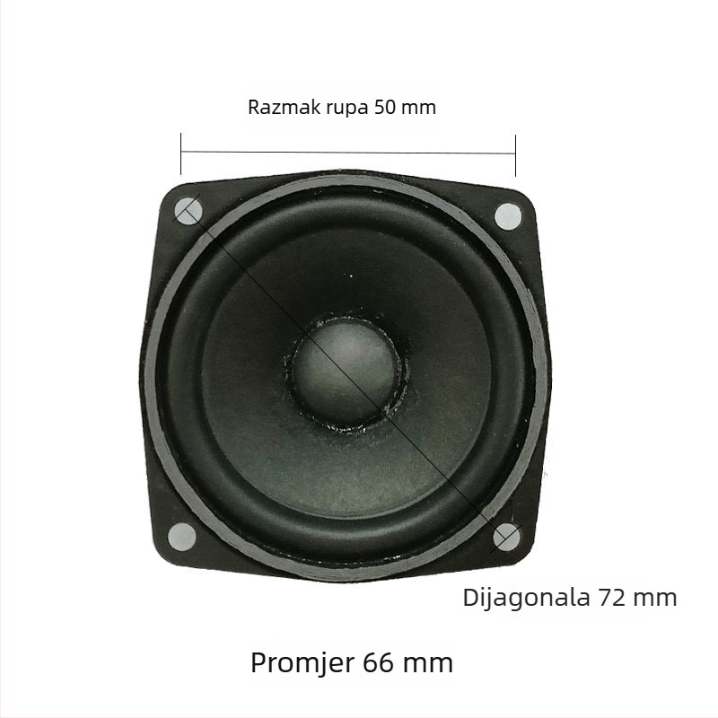 2,5 inčni 4 Ω 5W zvučnik punog raspona, 66 mm gumeni rub, Bluetooth zvučnik s vanjskim magnetom, multimedijski zvučnik, prilagođavanje