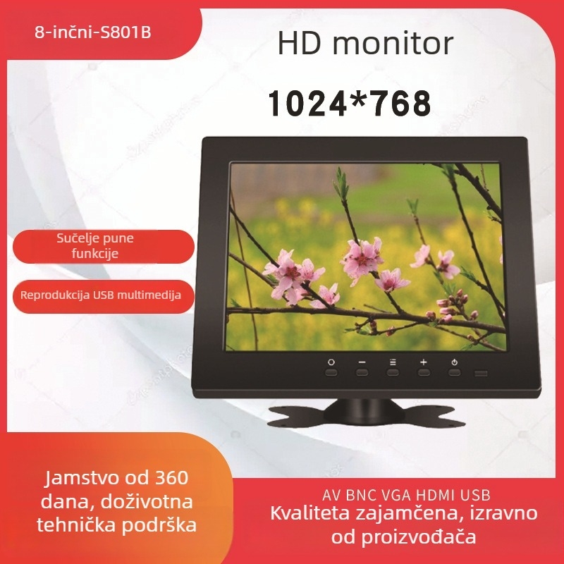 8-inčni HD LCD monitor 801B za sigurnost, industrijsko lasersko graviranje, fotografiranje i USB multimedijsko reproduciranje
