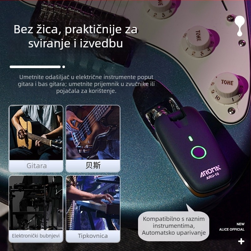 Arnoma ARU-10 Bežični transceiver za gitaru, audio transmiter i prijamnik, kabel za instrument