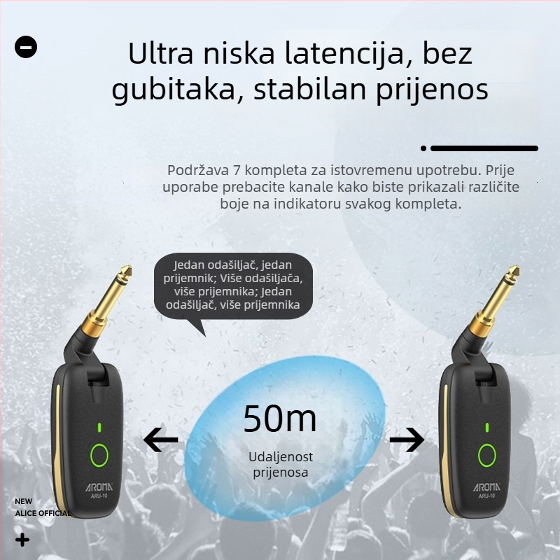 Arnoma ARU-10 Bežični transceiver za gitaru, audio transmiter i prijamnik, kabel za instrument