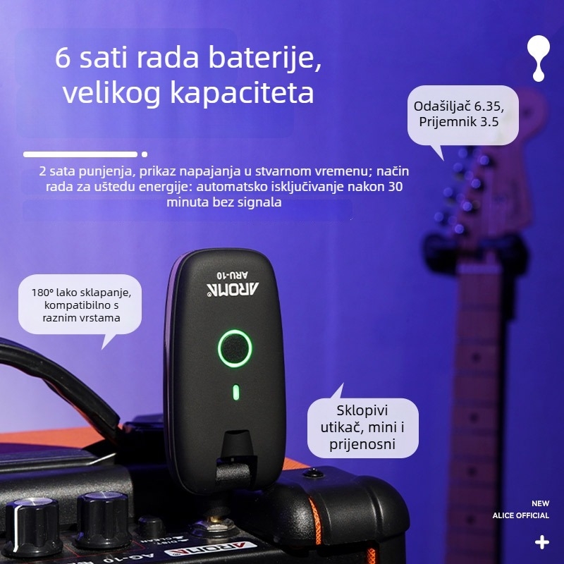 Arnoma ARU-10 Bežični transceiver za gitaru, audio transmiter i prijamnik, kabel za instrument