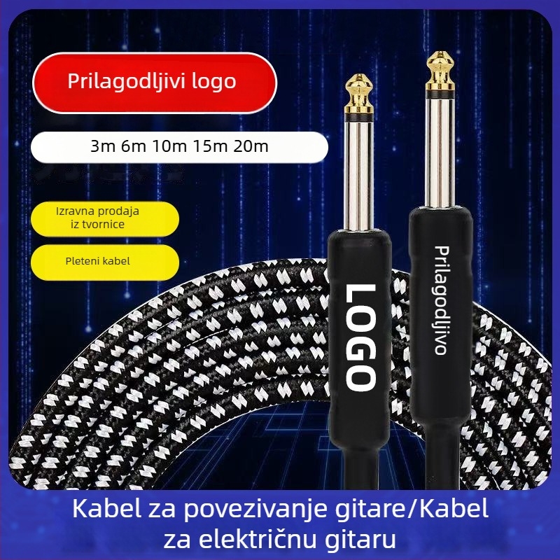 Kabel za gitaru 6,5 mm audio, muški–muški, ravni i kutni priključci, kabel s redukcijom buke za električnu gitaru i bas, razne specifikacije