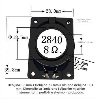 ERQU 2840 Ultra-tanki zvučnik, 8 Ω, 3 W, koaksijalni, puni opseg za prijenosna računala i digitalne uređaje