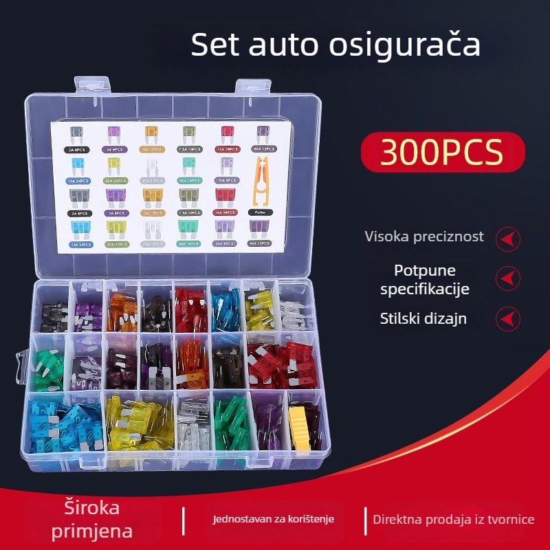 300 komada srednje i male veličine cinkovih umetaka za osigurače, miješani set u kutiji za automobilsku osiguricu