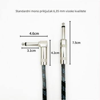 3m zaštićeni kabel za glazbene instrumente: gitara, klavijatura i bas – za scenske nastupe, niski šum