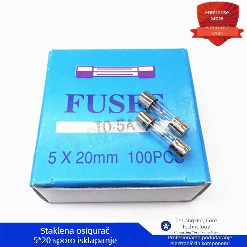 Staklena sigurnosna cijev 5×20 mm T8A, 8A, 250V, slow-blow, visoka kvaliteta