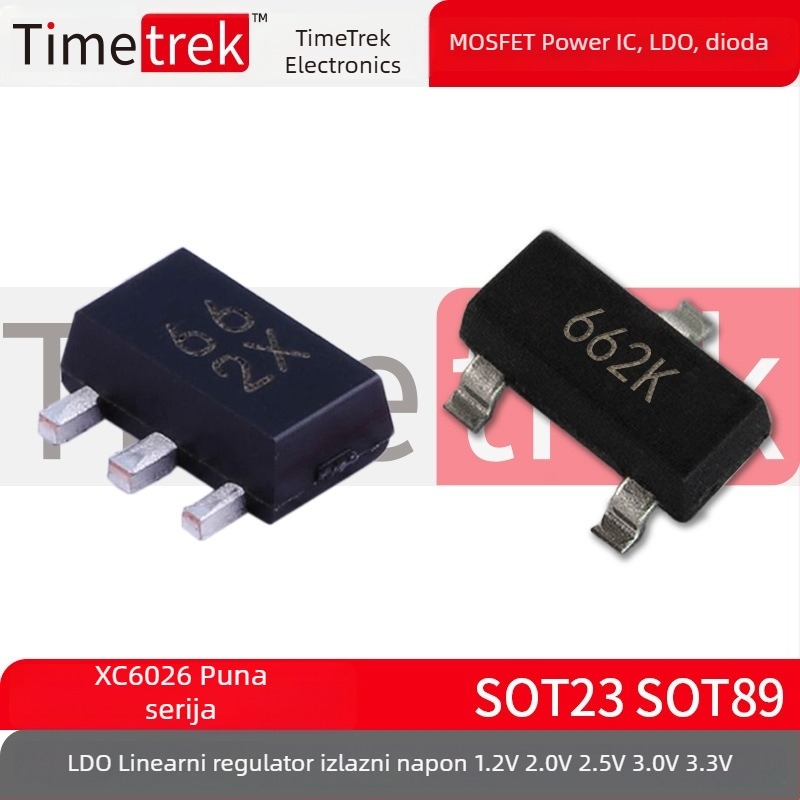 XC6206 LDO linearni regulator, 662K/662X, pakiranje SOT-89/SOT-23