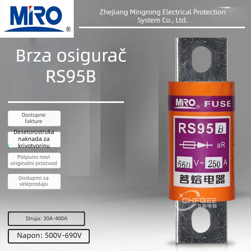 RS95B brzo djelujući osigurač, 500–660V, nominalni tokovi 225–400A