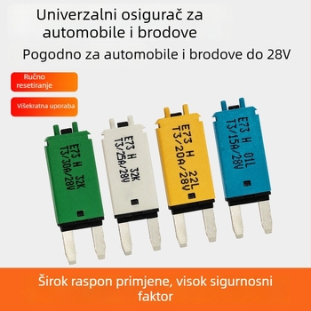 Automobilski osigurač T3 s ručnim resetiranjem, umetni tip, 28 VDC, 5–30 A