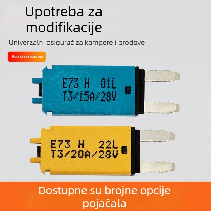 Automobilski osigurač T3 s ručnim resetiranjem, umetni tip, 28 VDC, 5–30 A
