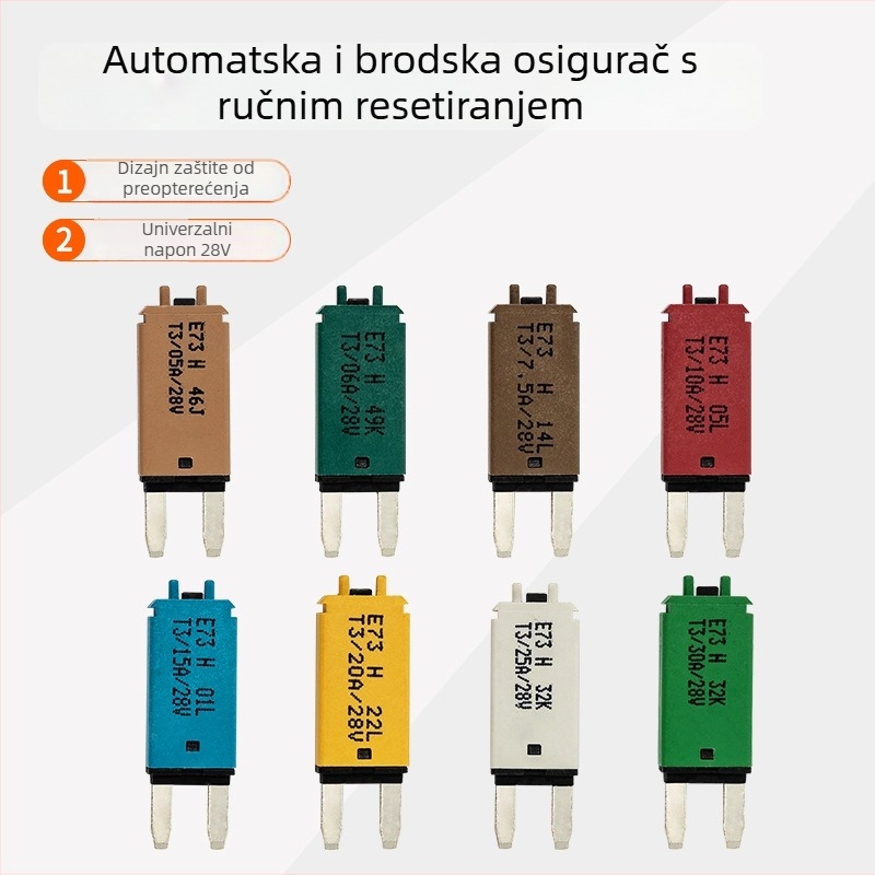 Automobilski osigurač T3 s ručnim resetiranjem, umetni tip, 28 VDC, 5–30 A