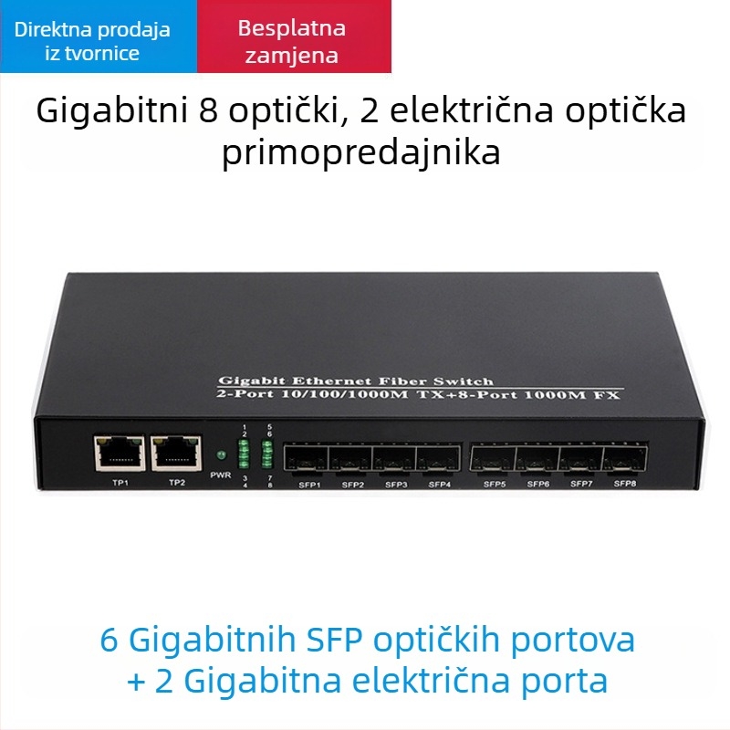 Gigabitni SFP transiver s 8-kanalnim optičkim i 2 električnim priključkom, agregacijski kaskadni optički prijemnik, LC priključak