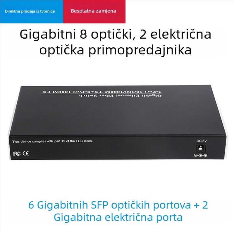 Gigabitni SFP transiver s 8-kanalnim optičkim i 2 električnim priključkom, agregacijski kaskadni optički prijemnik, LC priključak