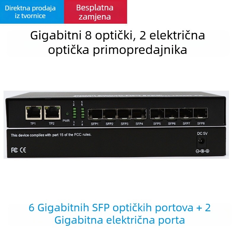 Gigabitni SFP transiver s 8-kanalnim optičkim i 2 električnim priključkom, agregacijski kaskadni optički prijemnik, LC priključak