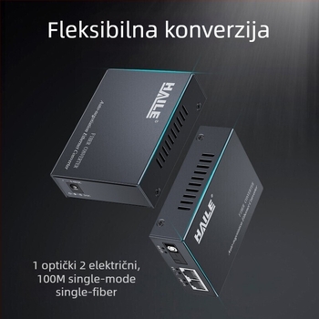 Optički transiver, 100 Mbps, monomod, jedan optički port i dva električna porta, do 20 km, SC konektor