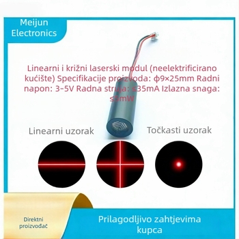 Crveni laserski modul s jednom linijom i križnom linijom, Ø9.0×25 mm, 650 nm, ≤5 mW, ≤35 mA