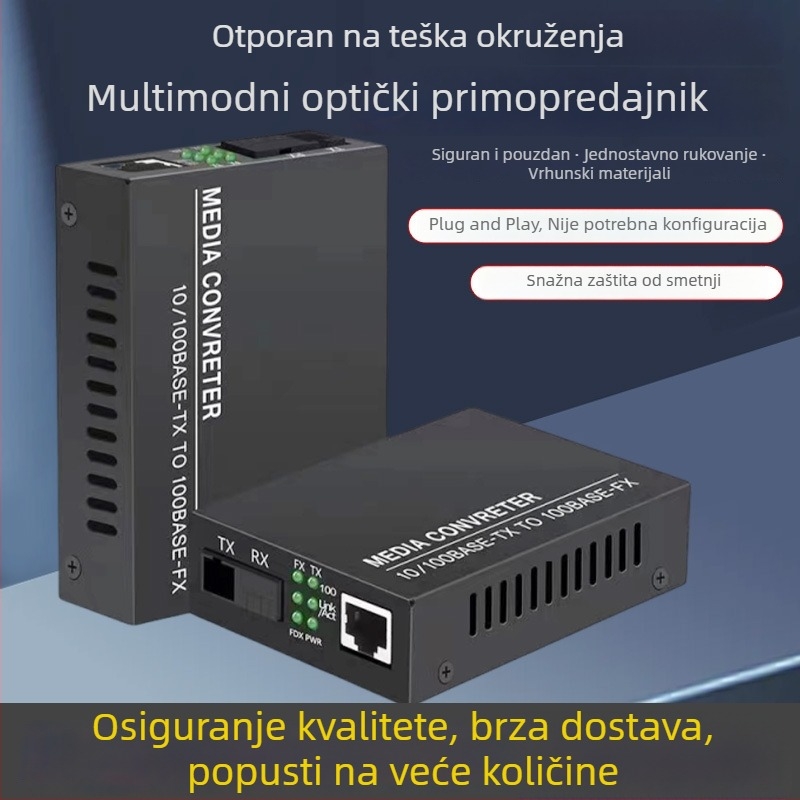 100 Mbps dvostrukojezgreni optički transiver za jednomodnu i multimodnu vlakno – RJ45, SC/ST priključci