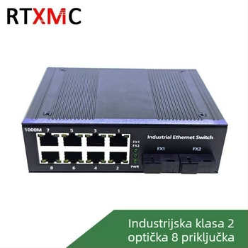 Industrijski optički transceiver i Gigabitni Ethernet switch, 2 optička porta i 8 električnih portova, opto-elektronički pretvarač, PoE napajanje