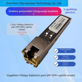Industrijski SFP modul za optičko-električno pretvaranje s RJ45 sučeljem, brzina 1/10 Gb/s, domet 30/100 m, potpuno kompatibilno.