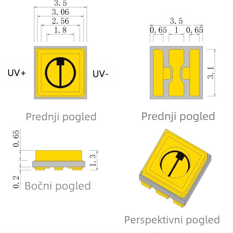 3535 keramičke duboke UV LED kuglice 270–316 nm UVB izvor svjetlosti za nadopunu kalcija kod reptila i uređaj za fototerapiju svjetlom