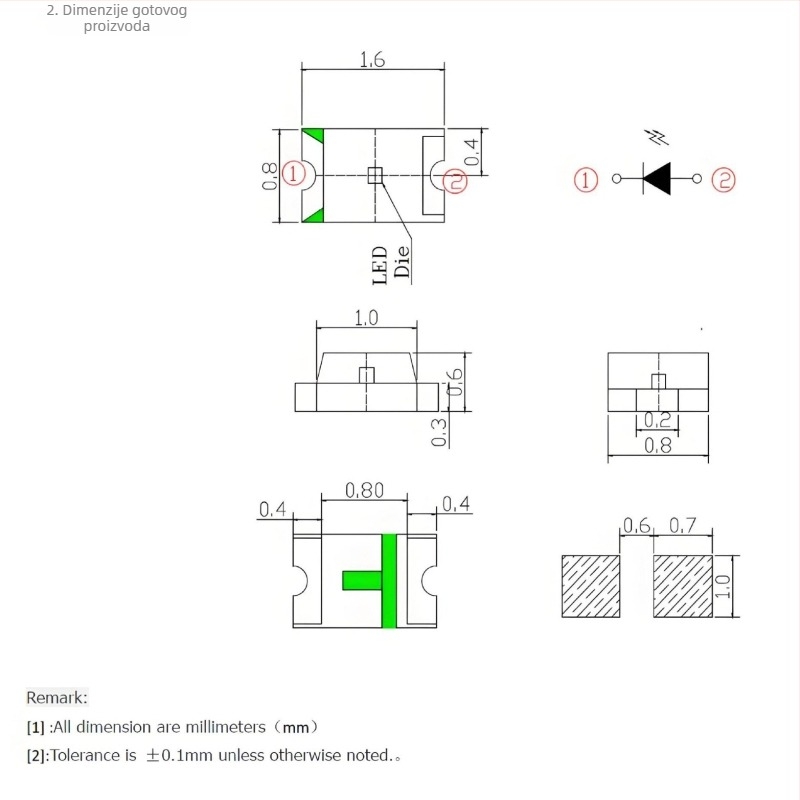 0603/0805/1206 plosnati infracrveni emiter i prijemnik LED 850/940 nm