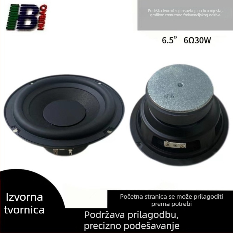 6,5-inčni kružni bas glasnik s crnim gumiranim rubom, 6Ω, 30W, papirnati dijafragma, višestruko pojačanje