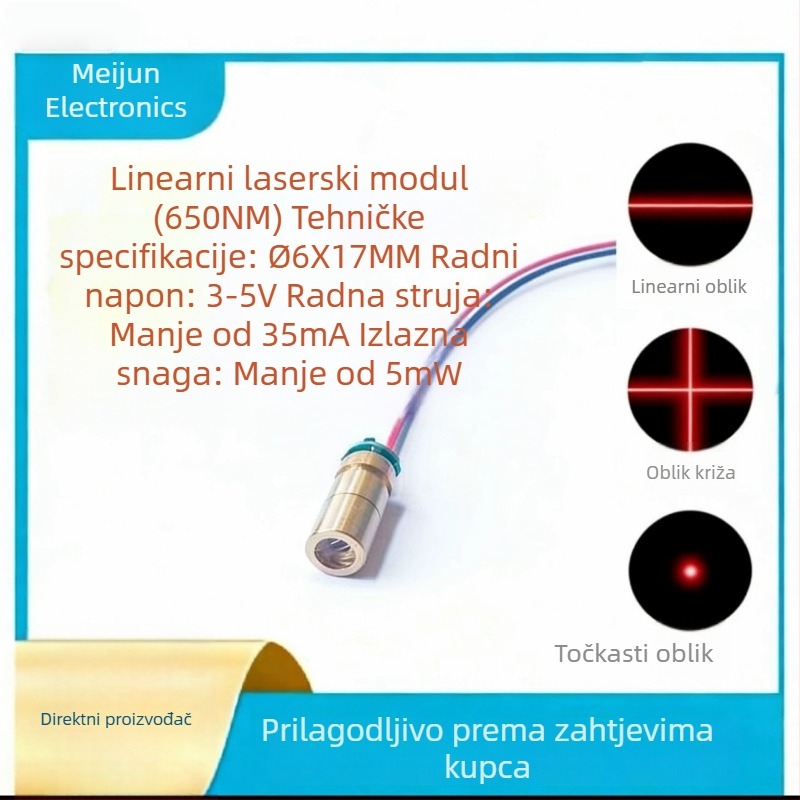Linijska laserska glava, laserski modul, laserska cijev, 650 nm, <5 mW