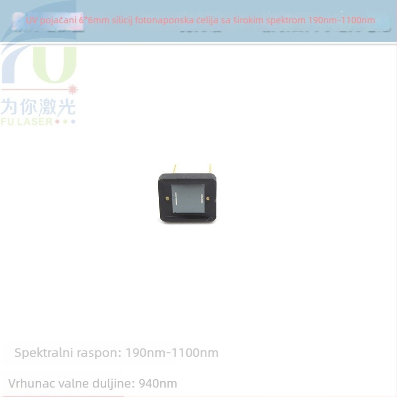 UV-pojačani širokopojasni silicij fotodiodni senzor, aktivna površina 6×6 mm, 190–1100 nm