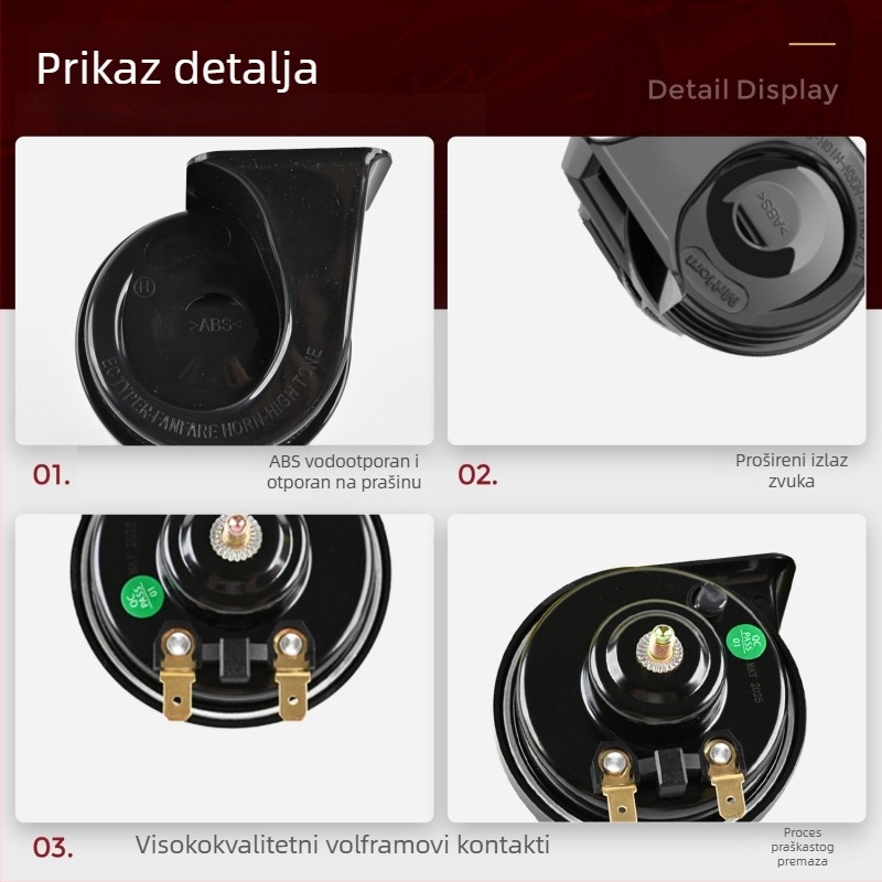 12V/24V automobilni klaxon s četvrtastim otvorom, dvotonski zvuk u obliku puža, univerzalno za Ford, Hyundai i Honda
