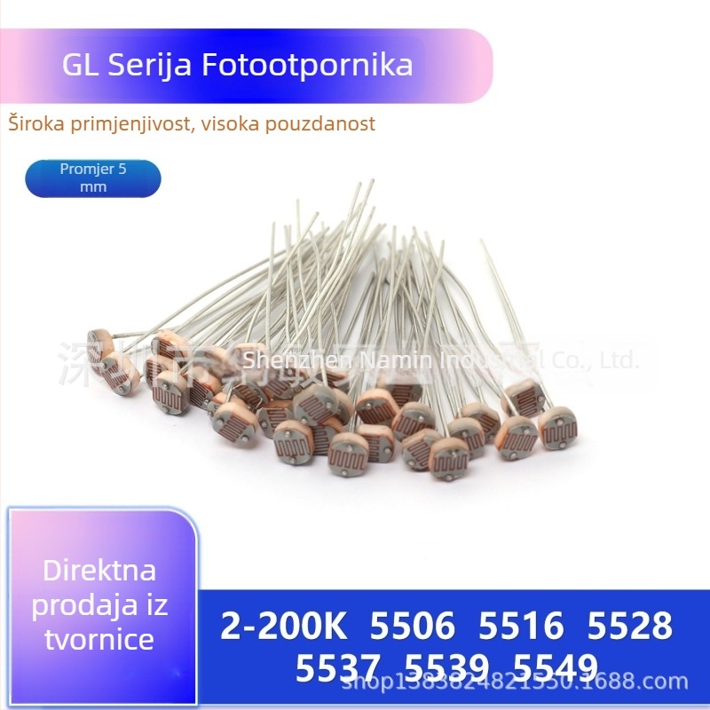 CdS fotorezistor, serija 55, modeli 5506, 5516, 5528, 5537, 5539, 5549