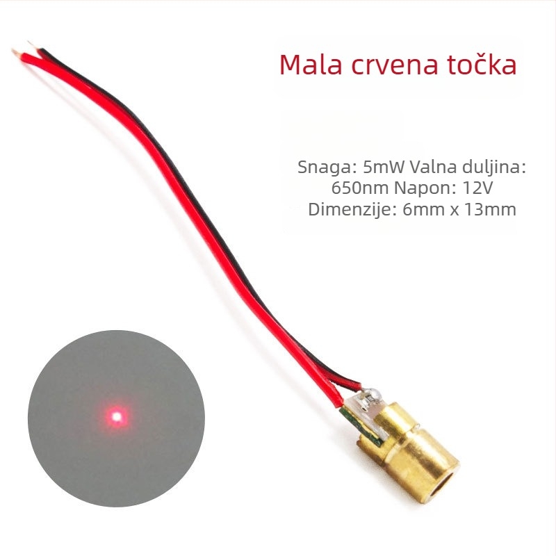 Laser modul s glavom crvene točkice, križasti pozicionirajući signal, 650 nm, 5 mW, napajanje 3-12 V