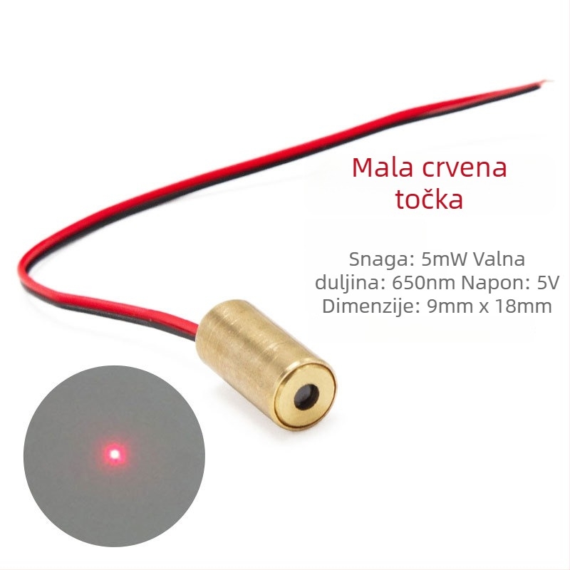 Laser modul s glavom crvene točkice, križasti pozicionirajući signal, 650 nm, 5 mW, napajanje 3-12 V