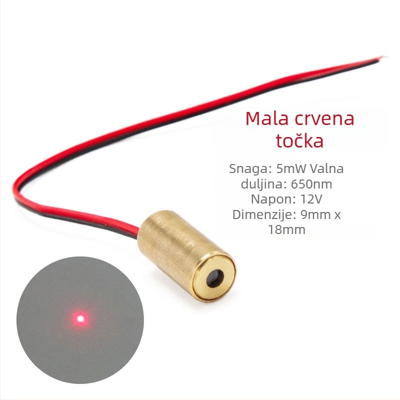 Laser modul s glavom crvene točkice, križasti pozicionirajući signal, 650 nm, 5 mW, napajanje 3-12 V