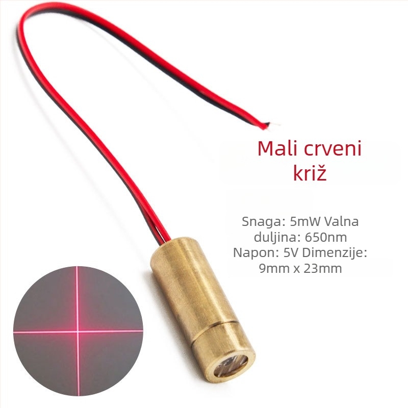 Laser modul s glavom crvene točkice, križasti pozicionirajući signal, 650 nm, 5 mW, napajanje 3-12 V