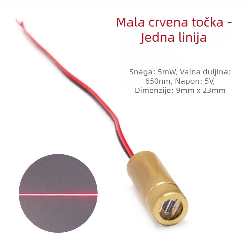 Laser modul s glavom crvene točkice, križasti pozicionirajući signal, 650 nm, 5 mW, napajanje 3-12 V