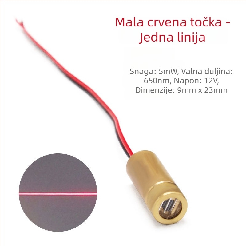 Laser modul s glavom crvene točkice, križasti pozicionirajući signal, 650 nm, 5 mW, napajanje 3-12 V