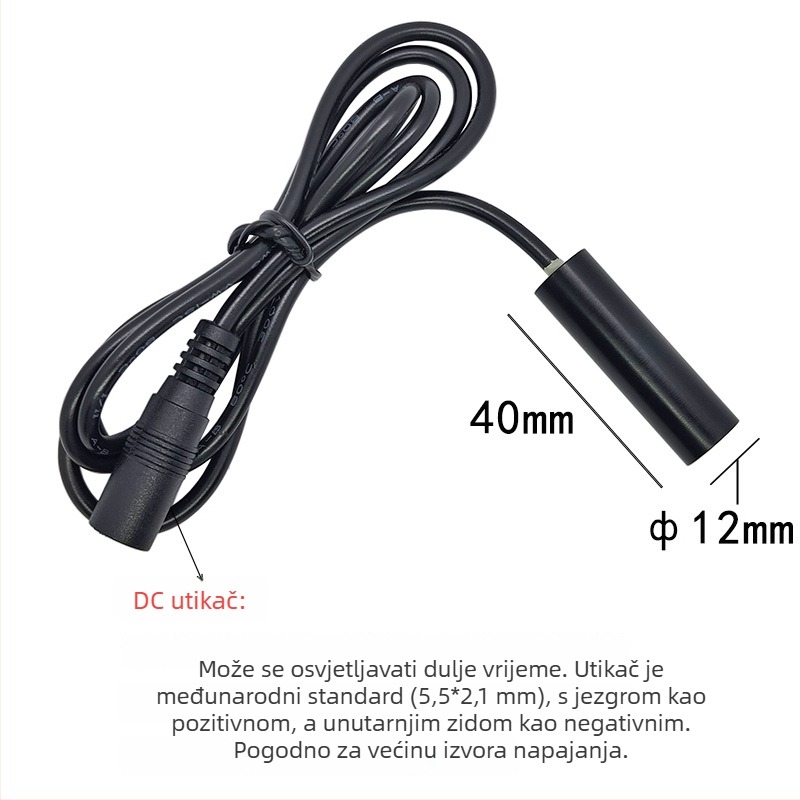 12×40 mm laserska glava modul za točkovni fotoelektrični senzor, 850 nm, 200 mW, DC priključak