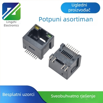 RJ45 uspravna ženska utičnica s LED-om, zaštićeni gigabitni filtar, SMT montaža sa stubovima, 10-pini mrežni port