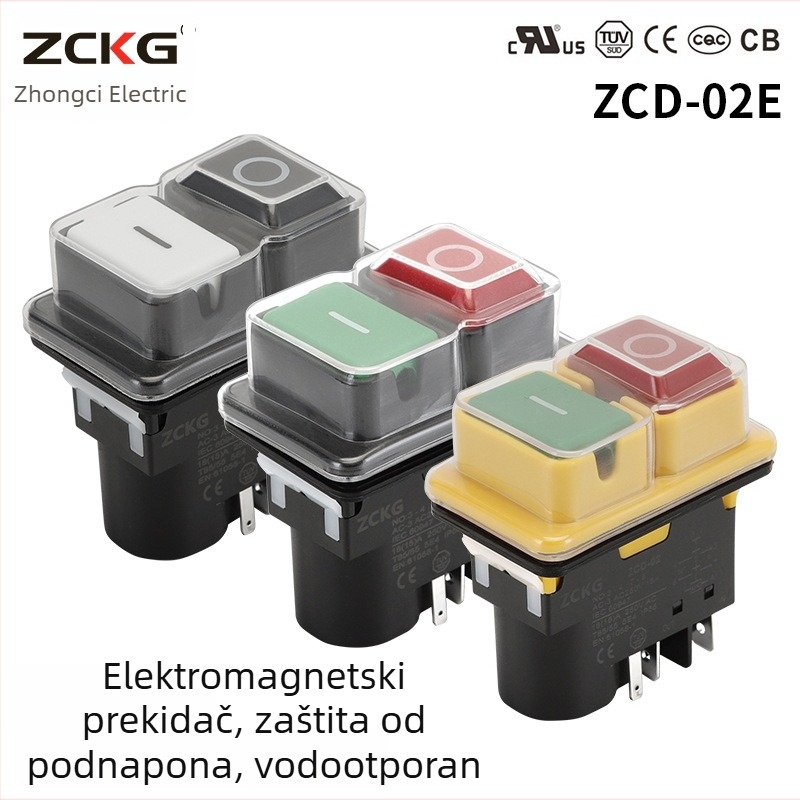 Elektromagnetski prekidač ZCD-02E, gumbasti prekidač, zaštita pri niskom napajanju i isključivanje napajanja, vodootporni prekidač na tipku za strojeve