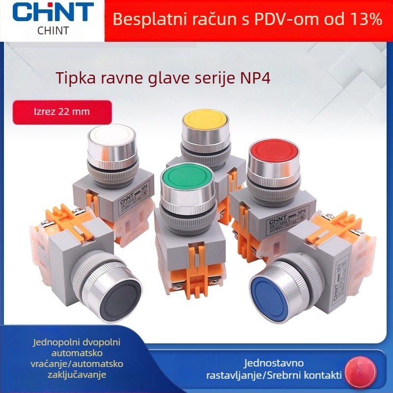 Chint CHNT NP4-11BNZS prekidač tipke Y090 LAY37 samouzavršavajući ravni gumb s bravom 1 NO 1 NC 22 mm