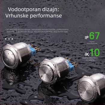 22 mm nehrđajući čelični gumb prekidač, plosnata glava, plosnata baza, samozaključavajući, bez LED