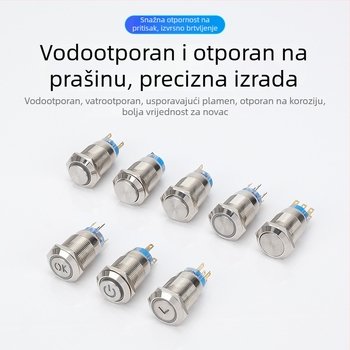 19 mm plavi gumb prekidač s metalnim prednjim prstenom, IP65 vodootporan, samozaključavajući, reset, momentni početak, osvijetljen