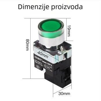 Chint NP2-BW3361/3461 gumbasti prekidač, 24/220V, automatsko resetiranje, 1 normalno otvoren kontakt, LED indikator, crvena/zelena/žuta