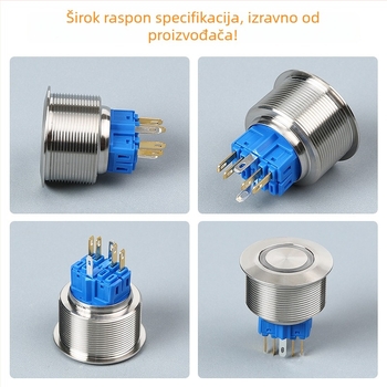 Mikro prekidač s tipkom, promjer 30 mm, nehrđajući čelik, vodootporan i otporan na prašinu, momentni tip, okrugla ravna glava, metalni prekidač 30A